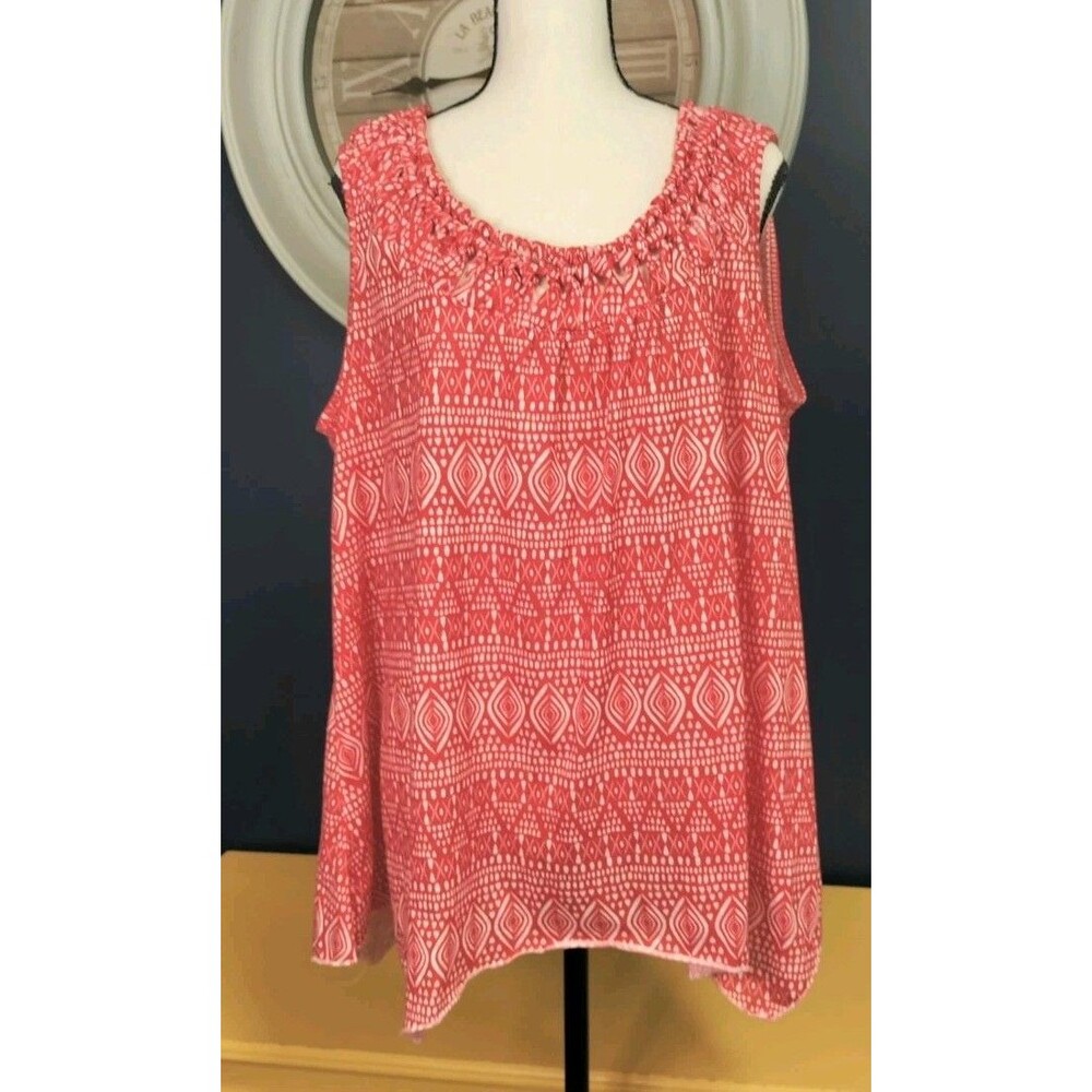 Cato Woman Sleeveless Tunic Size 22/24 Plus Size Red Geometric Stretch EUC